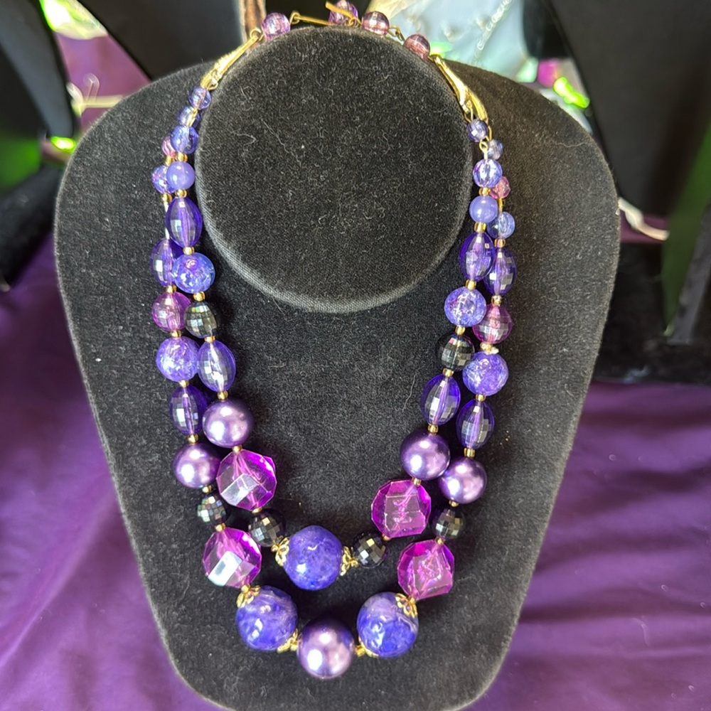 Purple beaded double chain necklace